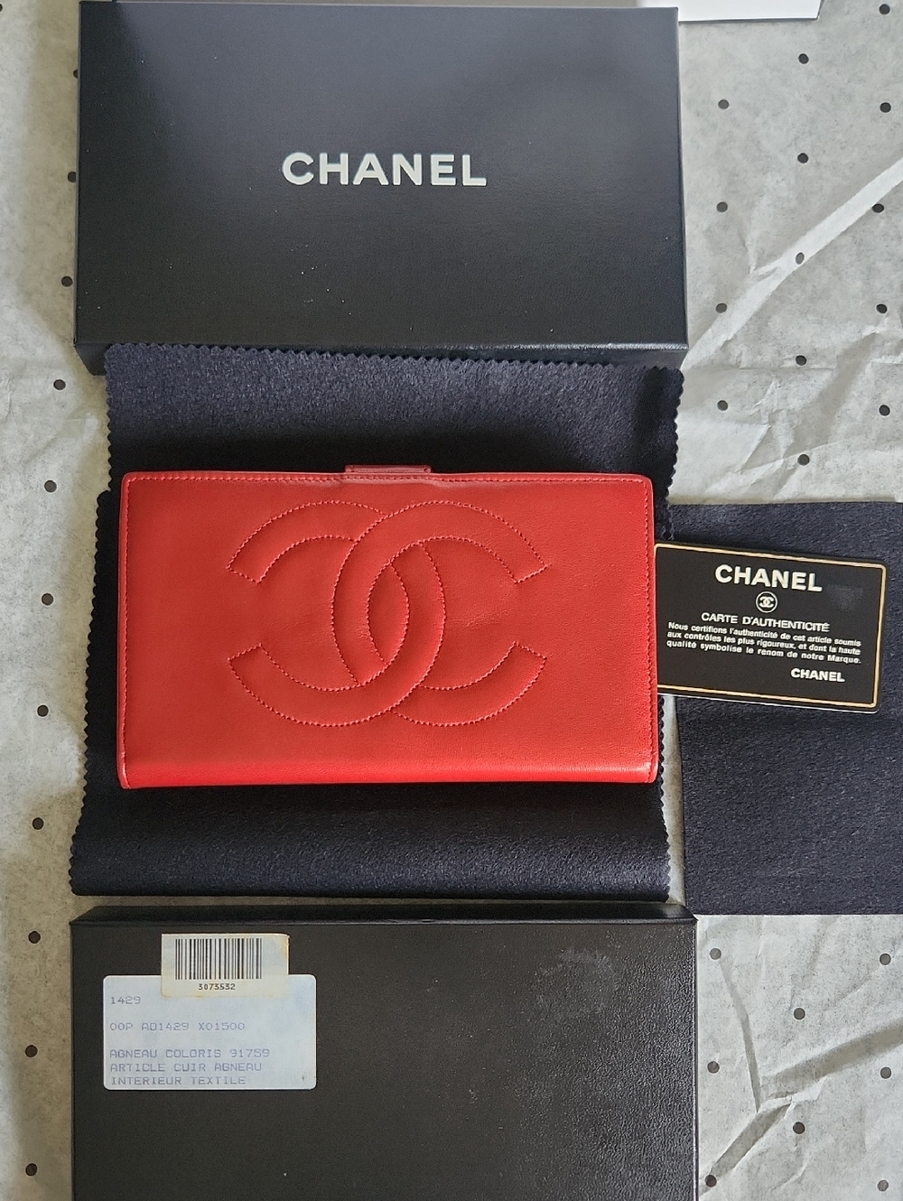 CHANEL Red Quilted CC Leather Wallet